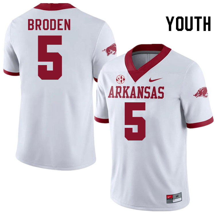 Youth #5 Tyrone Broden Arkansas Razorbacks College Football Jerseys Stitched-Alternate White